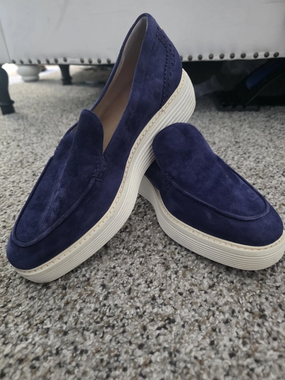 Classic Navy Suede Platform Loafers - Women's Slip-On Flats COLE HAAN Sz 9